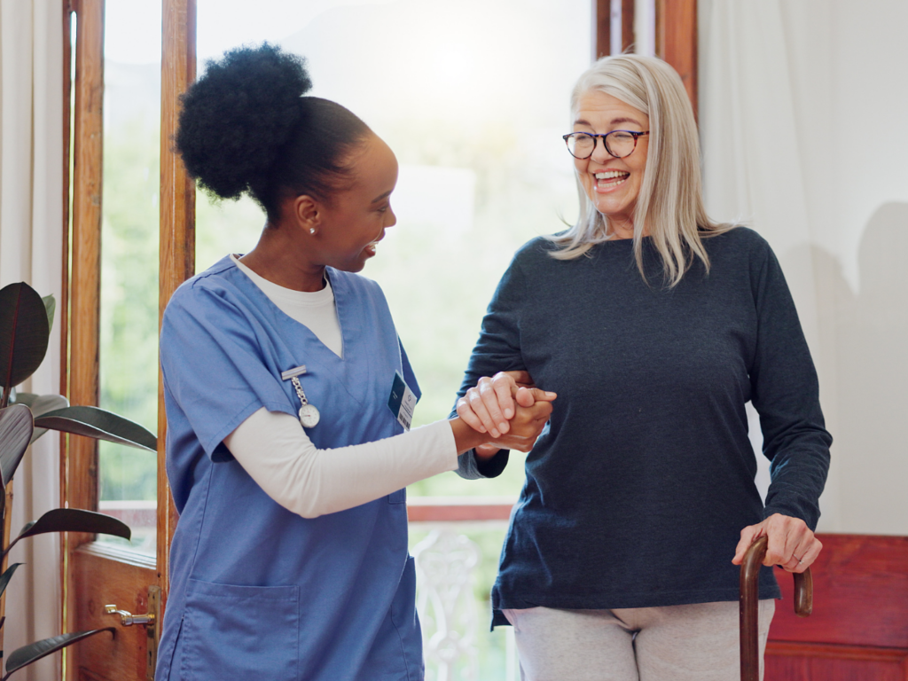 a home health care worker who is part of a team whose operation is funded with an sba 7(a) loan for 2025 visits with a senior patient in her home